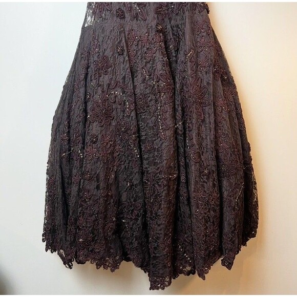 Sue Wong Nocturne Formal Dress Brown Lace Beaded Halter Maxi Size 8 - Picture 5 of 16